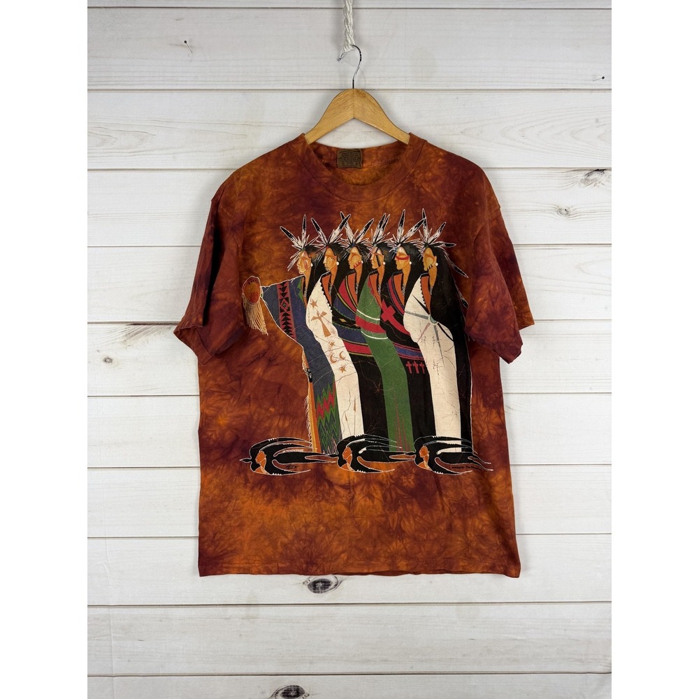 The Mountain Shirt Mens XL Brown Native American Graphic Tie Dye Tee T-Shirt